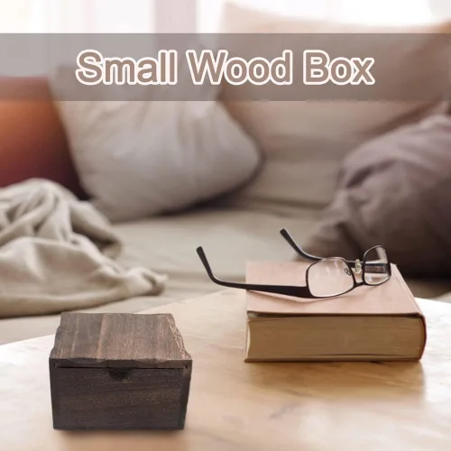 Vista 3 de Pequeñas cajas de madera deslizantes, organizador de almacenamiento pequeño, caja de manualidades con tapa deslizante, caja de joyería cuadrada