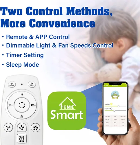 Vista 4 de Ventilador de techo de perfil bajo con luz, ventilador de techo LED de 18 pulgadas, control remoto, regulable, 3 modos de iluminación y velocidad