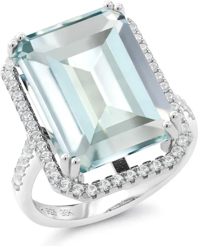 Vista 2 de Gem Stone King Anillo de compromiso de plata de ley 925 con piedra natal Corte esmeralda 0.709 x 0.512 in Anillo de compromiso de aniversario