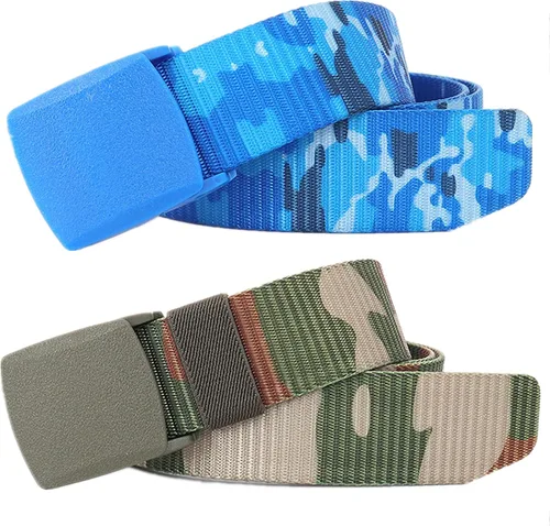 Vista 32 de Cinturones para hombre, cinturón táctico militar de nailon camuflaje con hebilla de plástico ajustable, paquete de 2