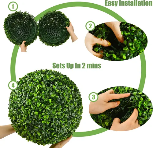 Vista 4 de Goplus 2 bolas topiarias artificiales de 15.7 pulgadas, bolas redondas de boj de imitación para exteriores, esferas de jardín decorativas