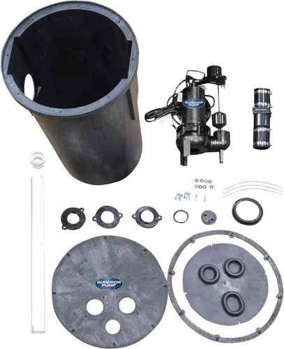 Vista 2 de Superior Pump 93020 1/2 HP Sistema de bomba de aguas residuales de hierro fundido de 2 pulgadas con interruptor de flotador vertical, negro