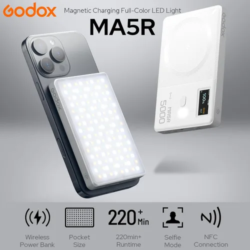 Vista 2 de GODOX MA5R - Luz LED RGB para teléfono, carga magnética, mini luces de video en cámara, iluminación para selfie para fotografía/TikTok/Vlog/Video