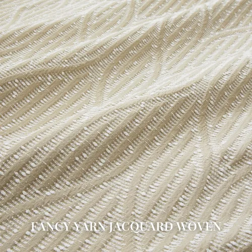 Vista 4 de Cortinas opacas de jacquard blanco y arena cálida, 52 pulgadas de ancho y 96 pulgadas de largo, 2 paneles, aislamiento térmico, reducción de ruido