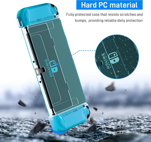 Vista 2 de 3 in 1 Protective Blue Clear Case Cover for Nintendo Switch OLED, Dockable Skin for Switch OLED and Joy Con Controller, Comfort Grip Shell with