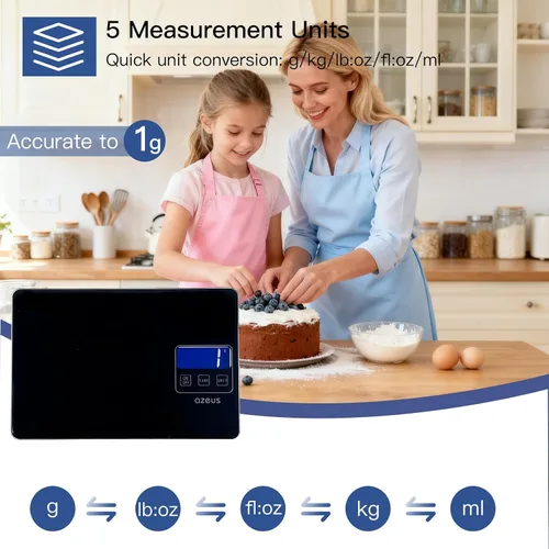 Vista 2 de Báscula de alimentos con recargable por USB, báscula digital de cocina con 6 unidades, alta precisión de capacidad de 11 libras, rango