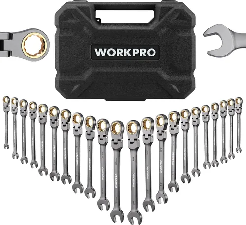 Vista 11 de WORKPRO - Juego de 22 llaves de trinquete, juegos de llaves combinadas con caja organizadora, niquelado, 72 dientes, métrica 6-18mm y SAE 1/4-3/4