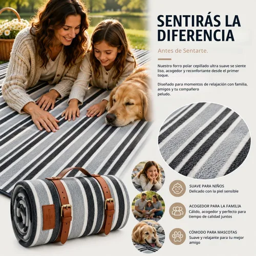 Vista 3 de PortableAnd - Manta de picnic ultra suave y ligera, impermeable, de 3 capas, para exteriores, manta plegable compacta para parques, playas, camping