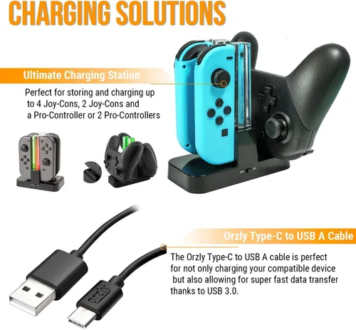 Vista 5 de Orzly Kit de accesorios diseñado para Nintendo Switch Accessories Geeks y OLED Console Users Case and Screen Protector Joycon Grips y ruedas