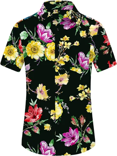 Vista 4 de Pegeno Camisa de manga corta, con botones completos, estampado floral, hawaiano para hombre