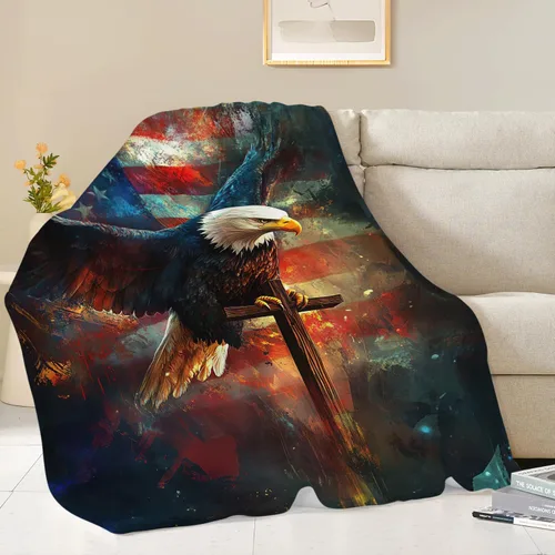 Vista 129 de Manta de águila con la bandera estadounidense y águila calva, regalos para niños, niñas, niños, adultos, mujeres y hombres, suave, acogedora, cálida