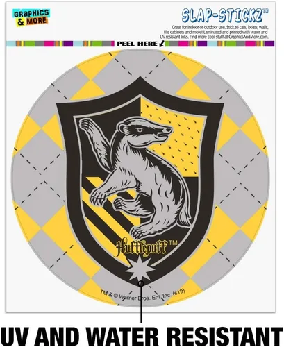 Vista 2 de Harry Potter Hufflepuff Plaid Sigil Automotive Car Window Locker Circle Bumper Sticker