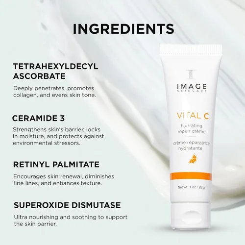 Vista 5 de IMAGE Skincare, VITAL C Crema reparadora hidratante, crema de noche facial con ácido hialurónico, tamaño Discovery, 1 onza