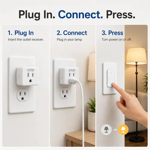 Vista 5 de Toma de control remoto UTOI con interruptor de pared inalámbrico, salida de 15 A Control lamps, fans and household appliances without wiring or