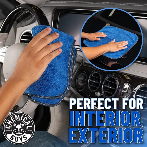 Vista 5 de Chemical Guys Toallas profesionales de microfibra de alta calidad para autos, azul, 16 x 16 pulgadas, paños ultra suaves y sin arañazos
