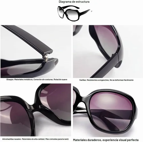 Vista 4 de AkoaDa Lentes de sol polarizados para mujer, lentes UV400, lentes de sol para mujer, ropa de moda Pop polarizada, lentes de sol Negro