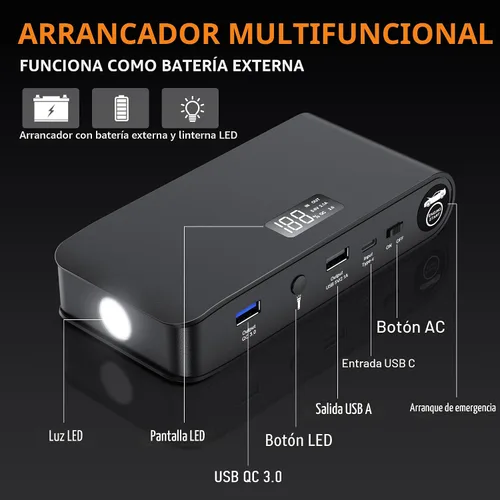 Vista 6 de BooKoo Arrancador de Batería de Coche 4000A, Cables de Puente de Batería Portátiles de 16000mAh para Automóviles 8L de Gasolina 7L de Motores