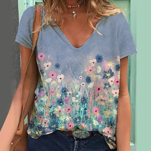 Vista 2 de Summer Trends Women 2023,Womens T Shirts Short Sleeve V Neck Casual Summer Tops Tshirts Loose Fit Shirts