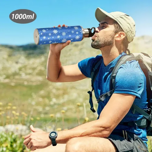Vista 7 de White Snowflakes Blue Stainless Steel Vacuum Insulated Water Bottle 20 Oz Leakproof Water Bottles, BPA-Free Sport Water Bottle Insulated
