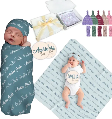 Vista 8 de Manta de Arrullo Personalizada para Bebé para Niños y Niñas - Manta con Nombre Personalizado con Animales