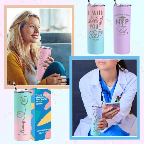 Vista 6 de Regalos de enfermera para mujeres, vaso de vino personalizado de 20 onzas con nombre, título de trabajo y fecha, regalos de enfermera, enfermeras
