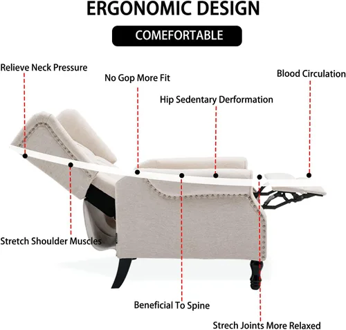 Vista 6 de Wingback - Silla reclinable, moderna silla con brazo para sala de estar, dormitorio, oficina, cine en casa, color beige