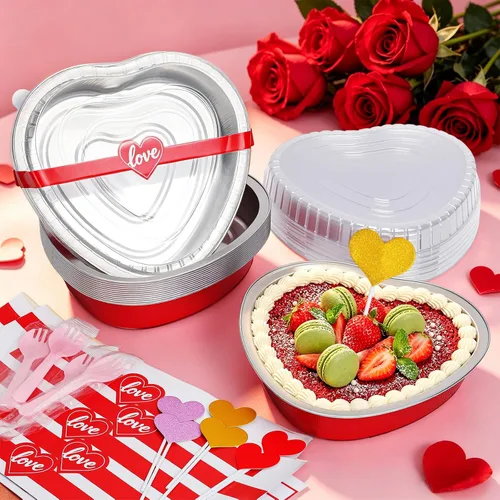 Vista 2 de 20 Pack 22oz Heart Shaped Cake Pans with Lids,Aluminum Foil Heart Baking Cups,Disposable Ramekins Liners Tins for Valentine's Day