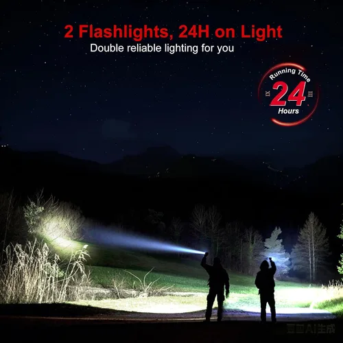 Vista 6 de Linterna 20000 Lúmenes Altos Recargable - Paquete de 2 Luz LED Flash Súper Brillante de 30W 24H de Larga Duración y Haz de 5000ft USB C Linterna