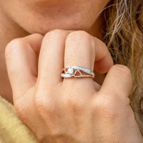 Vista 2 de Diamond Classic Jewelry Diamond Promise Ring 10K Rose Gold & Silver