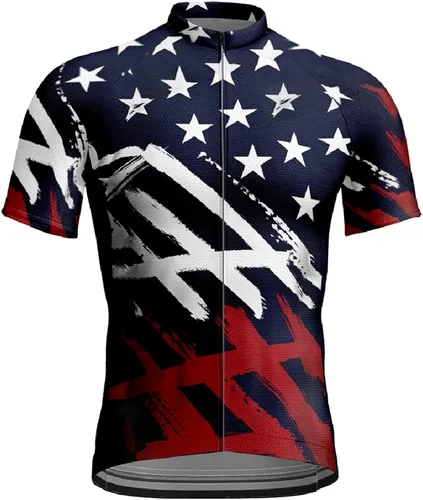 Vista 2 de BAJAC Camiseta de ciclismo de Estados Unidos para hombre, manga corta, camisetas de ciclismo con bandera americana, ropa de bicicleta de carretera