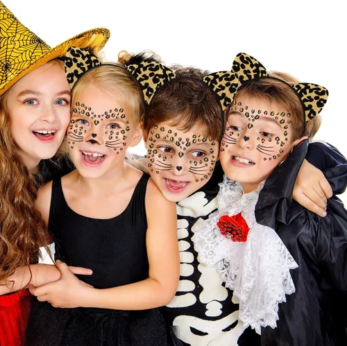 Vista 4 de Eaasty 2 piezas de disfraz de animal con orejas y diadema de animales temporales para Halloween, cosplay, fiestas de niñas y mujeres (leopardo)