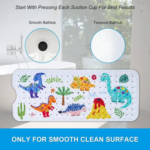 Vista 6 de GDV Tapete de baño para bebé para niños, tapete de baño extra grande de 40 x 16 pulgadas, antideslizante, con dibujos animados, con ventosas