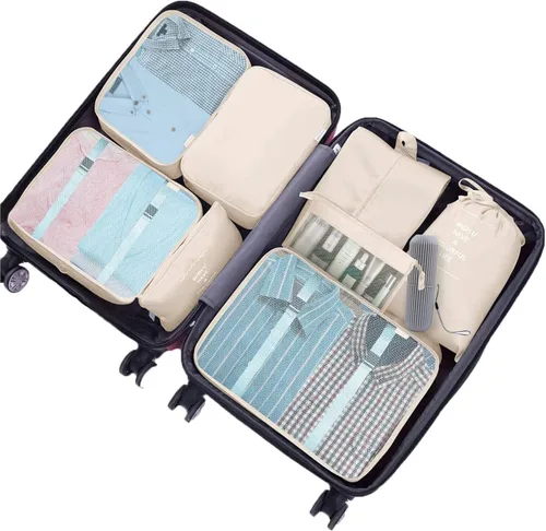Vista 2 de HYan - Juego de 9 organizadores de equipaje de viaje, impermeables, bolsas organizadoras de maleta, ropa, zapatos, cosméticos, bolsas