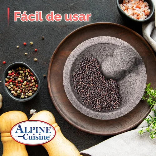 Vista 4 de Alpine Cuisine Juego de molcajete de mortero y mortero de granito de 8 pulgadas, granito sin pulir, tazón de molinillo de especias para salsa Piedra