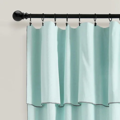 Vista 2 de Lush Decor Moderno par de paneles de cortina de ventana con borde bordado de lino sintético con cenefa adjunta, 84 pulgadas de largo x 52 pulgadas