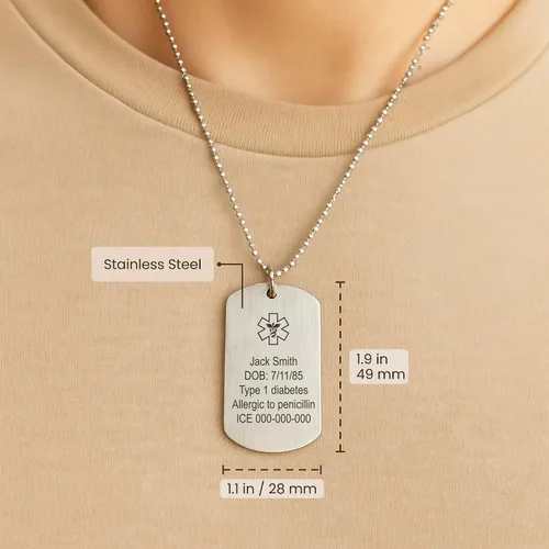 Vista 4 de MIA·MIA Collar de alerta médica personalizado para hombres y mujeres, acero inoxidable personalizado grabado ID conciencia de emergencia, joyería