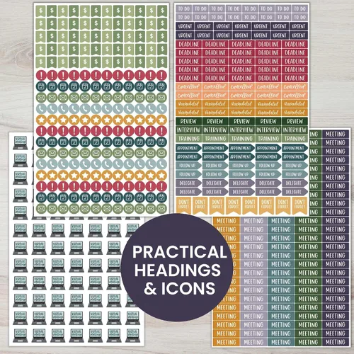 Vista 3 de bloom daily planners Calcomanías para Planificador Workday Essentials - Paquete Variado de Productividad para Profesionales de Negocios - 8 Hojas