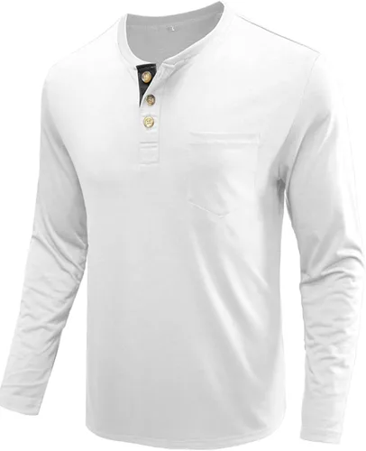Vista 6 de Camisas Henley clásicas de manga corta con botones básicos de algodón con bolsillo para hombre