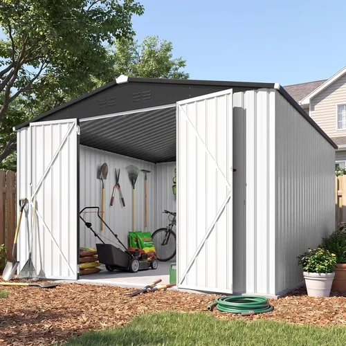 Vista 36 de AECOJOY Cobertizo de almacenamiento de metal para exteriores de 3 x 5 pies, cobertizo de herramientas de jardín resistente con puerta de gran