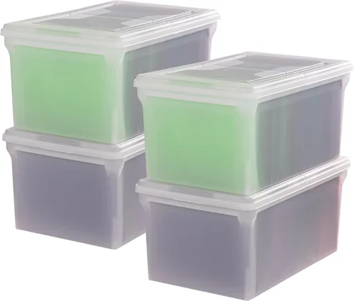 Vista 13 de IRIS USA 3-Pack 35 Qt. Letter/Legal File Box with Lid, Clear/Blue Transparente/azul