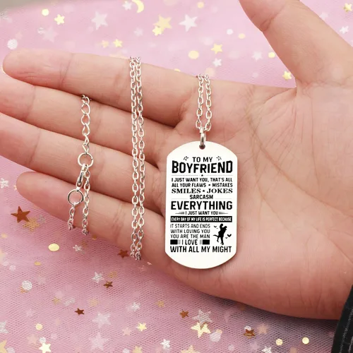 Vista 6 de AGR8T Collar con colgante para el día de San Valentín, regalos de novios de novia - To My Boyfriend Everything I Just Want You, Acero inoxidable