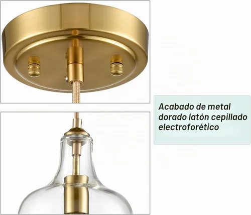 Vista 4 de HYDELITE Lámparas colgantes modernas de oro cepillado de cristal