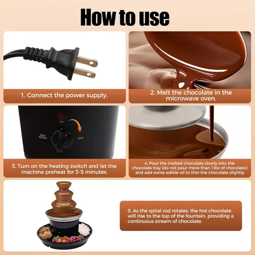 Vista 5 de Máquina eléctrica de fuente de chocolate de tres niveles, capacidad de 1 libra, con bandeja de alimentos y barra giratoria en espiral para fiestas