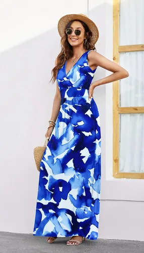 Vista 3 de AUSELILY Vestido largo de verano para mujer, sin mangas, holgado, casual, con bolsillos