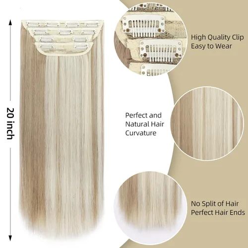 Vista 5 de Extensiones de cabello lacio con clip, suaves y gruesas (20 pulgadas, 4 unidades, 16H613#)