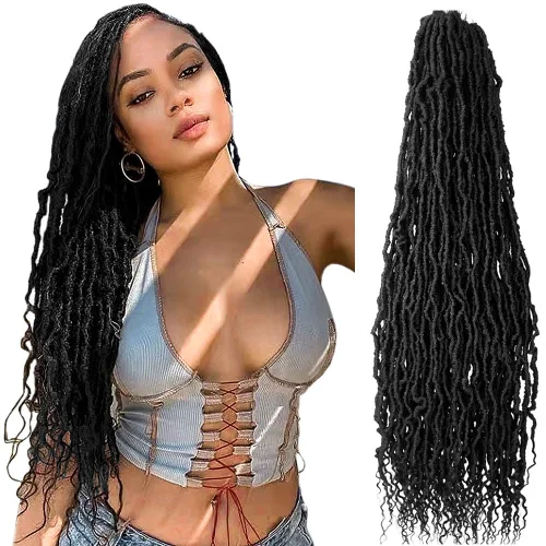 Vista 43 de BOHOBABE Rastas Sintéticas de Ganchillo de 10 Pulgadas, Rastas de Ganchillo Suaves Boho con Puntas Rizadas, Rastas Cortas de Diosa Bohemia de 1#
