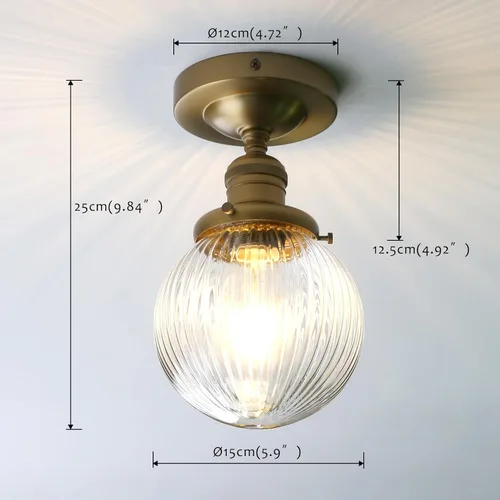 Vista 5 de Pathson Modern Semi Flush Mount Ceiling Light Fixture with Striped Globe Glass Shade, Industrial Ceiling Lighting Lamp for Living Room Foyer Hallway