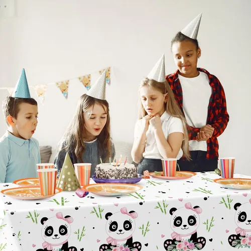 Vista 7 de Coume 3 piezas de decoración de fiesta de cumpleaños de panda, mantel