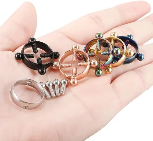 Vista 4 de 2 anillos de pezón falsos para mujer, anillos de acero quirúrgico para pezón, circonita cúbica, joyería para el cuerpo, barra de barra