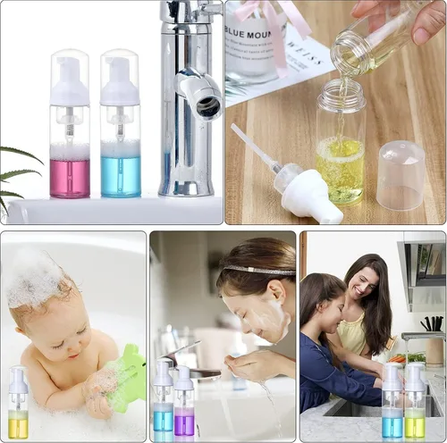 Vista 7 de Paquete de 35 botellas de espuma de 2 onzas, dispensador de jabón recargable, uso diario Clear foam pump bottle for diluted liquid soap, facial